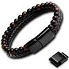 GENAC Bracciale originale da uomo con perle di pietre naturali 6 mm e vera pelle con chiusura magnetica rimovibile in acciaio inossidabile per regolare facilmente la lunghezza