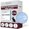 PiuPet® Rete per Gatti I Trasparente I 8x3m I incl. Corda di Fissaggio I Rete per Gatti Balcone Trasparente I Rete Balcone per Gatti | Rete Protezione Balcone e Finestra per Gatti