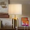 GyroVu Lampada da comodino con porta USB, lampada da tavolo con controllo touch per camera da letto, dimmerabile a 3 livelli, lampada moderna con paralume in tessuto e base dorata per soggiorno