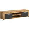 xonox.home Wohnen Jam X8BN1T30 - Tavola bassa per TV, soggiorno, in rovere Wotan melammina/grigio, ca. 160 x 37 x 40 cm