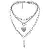 HMOOY Cool Punk Chunky Chain Statement Collana A Forma Di Cuore Photo Locket Pendant Layered Choker Collana Gioielli Per Donne Ragazze (Silver)