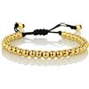 Namana Bracciale Uomo dell'Amicizia con Perline in Metallo. Braccialetto Stratificato per Lui con Cordino Nero Regolabile. Bracciale in Acciaio Grigio, Nero, Oro Giallo o Oro Rosa