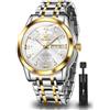 OLEVS Orologi per gli uomini diamante analogico al quarzo vestito in acciaio inossidabile impermeabile luminoso orologio da polso calendario di lusso business Mens Wacthes, G5513: cinturino bicolore e