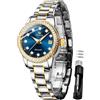 OLEVS Orologio da polso da donna meccanico automatico, di lusso, classico, a carica automatica, in acciaio inox, orologio da polso da donna (oro/blu/nero/quadrante bianco)