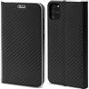 Moozy Custodia a Libro per Samsung S10 Lite, Carbonio Nera - Protezione dei Bordi Metallici Flip Cover Portafoglio con Appoggio e Porta Carte