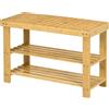HOMCOM Panca Scarpiera Bassa in Bambù con 2 Ripiani a Doghe e Seduta, 70x28x45 cm, Naturale