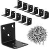 LALAGO 12pz Connettori Angolari in Acciaio Inox 50 x 50 x 50 mm, Staffe Angolari per Legno di L con 78 Viti, Supporti Angolo di Carico Pesante a 90° Nero per il Fissaggio e la Riparazione di Mobili