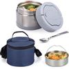 BELLE VOUS Portapranzo Termico - Contenitore per Alimenti Caldi e Freddi - con Cucchiaio e Custodia - Thermos Portavivande in Acciaio - per Cibo Frutta Pappa Neonati - 2 Scomparti