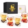 LKKCHER NOVELTY Set di 4 bicchierini da shot in vetro con motivo a teschio e muscoli, con scatola regalo con logo, base pesante da 30 ml, per shot alcolici, vodka, espresso, tequila e dessert, durevoli e