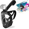 SENTAIMAO Maschera integrale da snorkeling per adulti con vista panoramica, design anti-appannamento, anti-perdite, supporto per fotocamera sportiva (nero, L/XL)