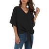 YGJIEGENG Camicia Donna Estiva Chiffon Elegante Maniche Corte Camicetta con Scollo a V e Cravatta Blusa Top Casual Nero S