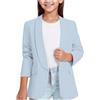 DonDown Cappotto da ragazza blazer, elegante, tinta unita, con risvolto, a maniche lunghe, per bambini, ragazze, cardigan, ufficio, blazer primavera, autunno, business, giacca blazer, Azzurro, 9-10