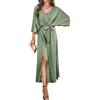 shownicer Vestiti Donna Elegante Vestiti in Raso Scollo a V Vestito con Spacco Casual Abito con Maniche 3/4 Midi Vestiti da Sera Cerimonia Cocktail A Verde M
