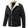 GUOCU Giacca Da Uomo Velluto Coste Stile Vintage Tinta Unita Risvolto Fodera in Peluche Confortevole Caldo Giacca Corta Slim Monopetto Multi Tasches Taglia Larga Casual Capispalla,Nero,L