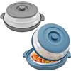 Yiomxhi 2 Pezzi Coperchio per Microonde Pieghevole con Vassoio, 2 in 1 Copertura Piatto Microonde Antischizzi, Campana Microonde Scolapasta Cucina per Verdure Frutta, Grigio & Blu