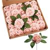 Probuk 25 Pezzi di Rose Artificiali Rosa, Rose Fiori Artificiali, Rosa Rosse Artificiali con Steli per Matrimonio, Decorazioni di Compleanno, San Valentino, Decorazioni per Feste, Decorazioni per La Casa
