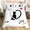 feelingyou Set di biancheria da letto con motivo a gatto, 3 pezzi, per innamorati, adulti, coppie, con 2 federe (senza piumino)