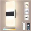 Sytmhoe Lampada a Muro Led Interni 12W Dimmerabile 2700K-6500K CCT Modificabile Con Telecomando, Acrilico Applique Da Interno Nero Con Intelligente App Per Interni Camera Da Letto Soggiorno Scale
