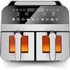 Comfy Nest, CNAFD45WS, Friggitrice ad aria calda, friggitrice ad aria, doppio cestello digitale 2400W con finestra 9L, cottura sana e veloce, design moderno, ideale per ogni cucina - Grigio