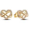 PANDORA Orecchini a bottone Moments con simbolo dell'infinito a forma di cuore placcati in oro 14k con zirconi cubici trasparenti