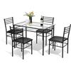 COSTWAY Set Tavolo e Sedie da Pranzo a 5 Pezzi, con Piano in Vetro Temperato e 4 Sedie Imbottite, Stile Moderno e Salvaspazio, Mobili per Cucina Ristorante Bar