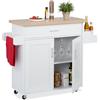 Relaxdays Carrello da Cucina con Ruote, HLP: 90 x 114,5 x 39,5 cm, con 2 Scomparti, Porta Spezie e Canovacci, Bianco, Fibra di Legno