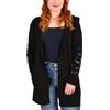 Elbenwald Wednesday Cardigan con Cappuccio E Motivo Solitude Suits Me - Cardigan con Cappuccio - per Donne - Cotone - Nero - S