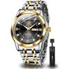 OLEVS Orologi per gli uomini diamante analogico al quarzo vestito in acciaio inossidabile impermeabile luminoso orologio da polso calendario di lusso business Mens Wacthes, G5513: cinturino bicolore e