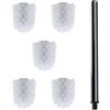 Daloual - 5 testine di ricambio per scopino WC bianco, Ø ca. 6,5 cm + 1 manico in acciaio inox 26,5 cm - Scopino per WC - Scopino per WC - Spazzole per WC - intercambiabili - Design moderno - di alta