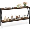 LIFEZEAL Tavolo Console a 2 Livelli, Tavolo Consolle in Legno, Tavolo d'Ingresso Sottile e Stretto, Gambe in Metallo, Sbarre Rinforzate Antiribaltamento, Corridoio,120x23x74cm (marrone vintage)