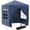 VivaGarden Gazebo Giardino 2x2 mt Pieghevole Pop Up con 4 Pareti Rimovibili in Poliestere e Acciaio colore Blu - 10VG66BBLU