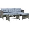 VivaGarden Salotto da Giardino con Divanetto Chaise Longue e Tavolino in Rattan PE con Cuscini Grigio
