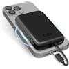 SBS Power bank battery pack 5000 mAh, compatibile con MagSafe, ricarica wireless, cavo USB-C integrato, porta USB-C, LCD di stato, universale per iPhone, Samsung, Xiaomi, Oppo, nero