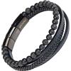 genac Bracciale da uomo con perle di pietre naturali 6mm e vera pelle multi tessuta di alta qualità con chiusura magnetica rimovibile in acciaio inossidabile per reg (Nero)