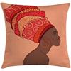 ABAKUHAUS Africano Federa Fodera Cuscino, Ragazza Turbante, Copricuscino Quadrato Decorativo, 60 cm x 60 cm, Cioccolato Salmon