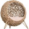PawHut Cesta Rialzata per Gatti Fino a 10kg, Cuccia per Animali Domestici in Rattan PE Color Legno (Φ52x58cm)|Aosom