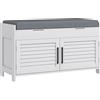 HOMCOM Panca Scarpiera con Ripiano Interno Regolabile su 3 Livelli, in MDF e Simil Lino, 90x36x50 cm, Bianco e Grigio