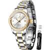 OLEVS Orologio da polso da donna meccanico automatico, di lusso, classico, a carica automatica, in acciaio inox, orologio da polso da donna (oro/blu/nero/quadrante bianco)