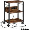 MAHANCRIS Carrello Porta Stampante a 3 Livelli con Ruote, 2 Prese di Corrente, 2 Porte USB e 2 Ganci, Stile Industriale, Adatto per Ufficio e Soggiorno, Marrone Vintage e Nero APTHR40UE01