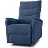 EVERGREENWEB MATERASSI & BEDS EVERGREENWEB - Poltrona Relax Reclinabile Elettrica con Comodo Pulsante Integrato nel Bracciolo, Schienale Regolabile e Triplo Cuscino in Tessuto Blu, 2in1 Poltrona Letto con Seduta Ergonomica