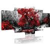 DekoArte 267 - Quadri moderni Stampa di Immagini Artistica | Tela Decorativa Per Soggiorno o Stanza da letto | Stile Paesaggio Bianco e Nero con Alberi Rossi Natura | 5 Pezzi 200x100cm XXL
