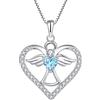 FJ Collana Cuore Angelo Custode Argento 925 Collana con Ciondolo Ala d'Angelo Collana Marzo Pietra Portafortuna Acquamarina Gioielli Regalo per Donna