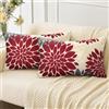 Velvhom Federe Cuscini Lino per Divano Copricuscini Decorativi Rosso e Grigio Fiori Dalia Modello Astratti Autunno Fodere Cuscino Rettangolare Fodere Cuscini per Camera da Letto Soggiorno 2 Pezzi 30x50cm