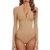 GJY Body da donna monopezzo con zip frontale a maniche lunghe top tute, caffè, M