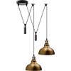 DC VOLTAGE Lampada a Sospensione Moderna a 2 Teste Con Paralume a Cupola In Metallo Ottone Giallo Facile da Montare Cavo Regolabile da 29 cm Con Base E27Ideale Per Ufficio Soggiorno Ristorante