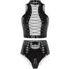 CHICTRY Completi Intimi da Donna Sexy Hot per Sesso Set Lingerie in Pelle Verniciata Lucida Camicie da Notte Babydoll Aperto con Reggiseno e Perizoma Set di Biancheria Nero J 4XL