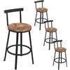 WOLTU Sgabelli Cucina Set di 4, Sgabelli da Bar, Sgabelli da Bar per Colazione, Sgabelli Alti con Poggiapiedi e Schienale, Struttura in Metallo, Sedile in MDF, Marrone rustico, BH430vbn-4