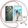 ISOI Cover con Cordino per Oppo Reno 12 F 5G/Reno 12F 5G/ Reno 12 FS 5G, Custodia Trasparente con Collana Tracolla Laccio Collo Ultra Sottile Morbido TPU Antiurto AntiGraffio Antiscivolo Case, Rosa