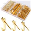 DALAETUS 90 Pezzi Ganci per Quadri Muro Set con scatola, 20LB 30LB 50LB Ganci In Metallo con 94 Chiodi, Kit per Appendere Quadri, Photo Frame Ganci per Foto Specchi Decorazioni(oro)