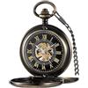 Tiong Orologio da tasca in legno, meccanico, Steampunk, elegante, in rame, con quadrante aperto, da uomo, con scatola a catena, idea regalo